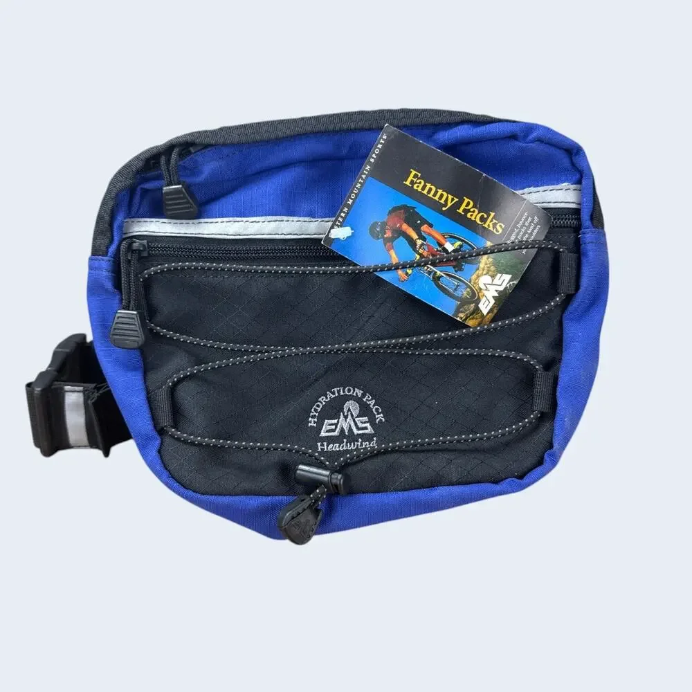 EMS Tailwind Lumbar Padded Waist Fanny Hiking Hydration Bottle Pack Blue VTG